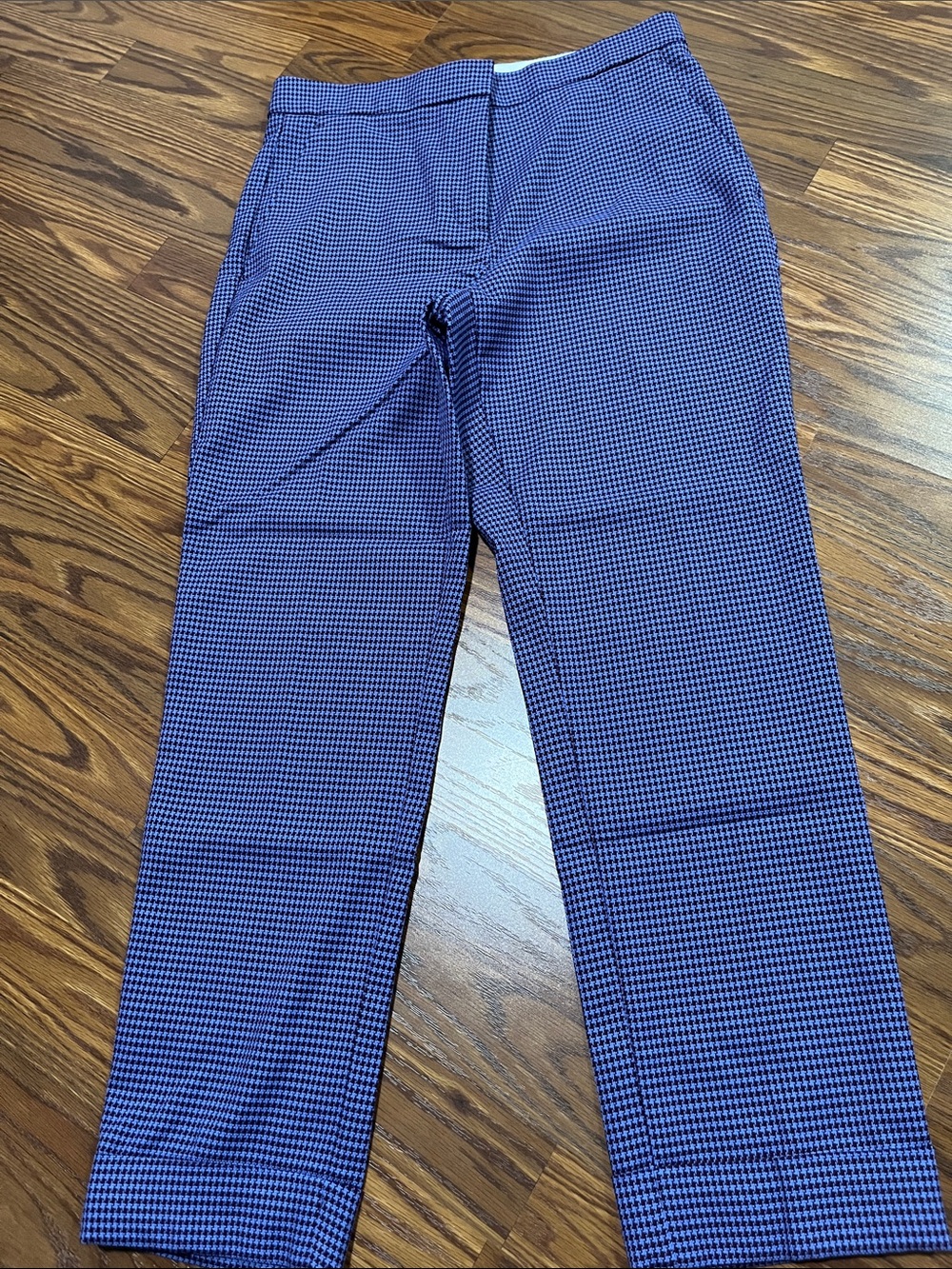 Ann Taylor Blue Micro-Check Trousers Eva size 4 wool knit cuffed